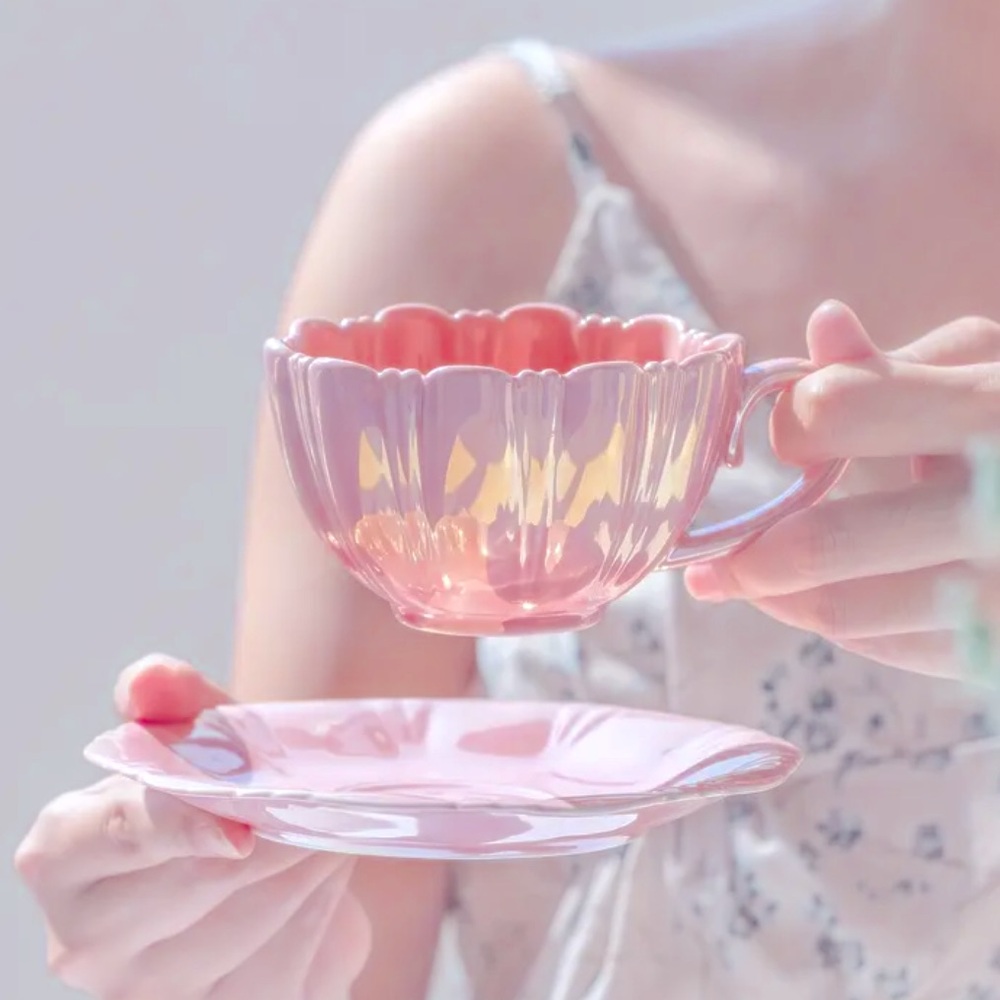 Flower Teacup And Saucer, 260ml/8.8oz Flower Ceramic Coffee Cup And Saucer set